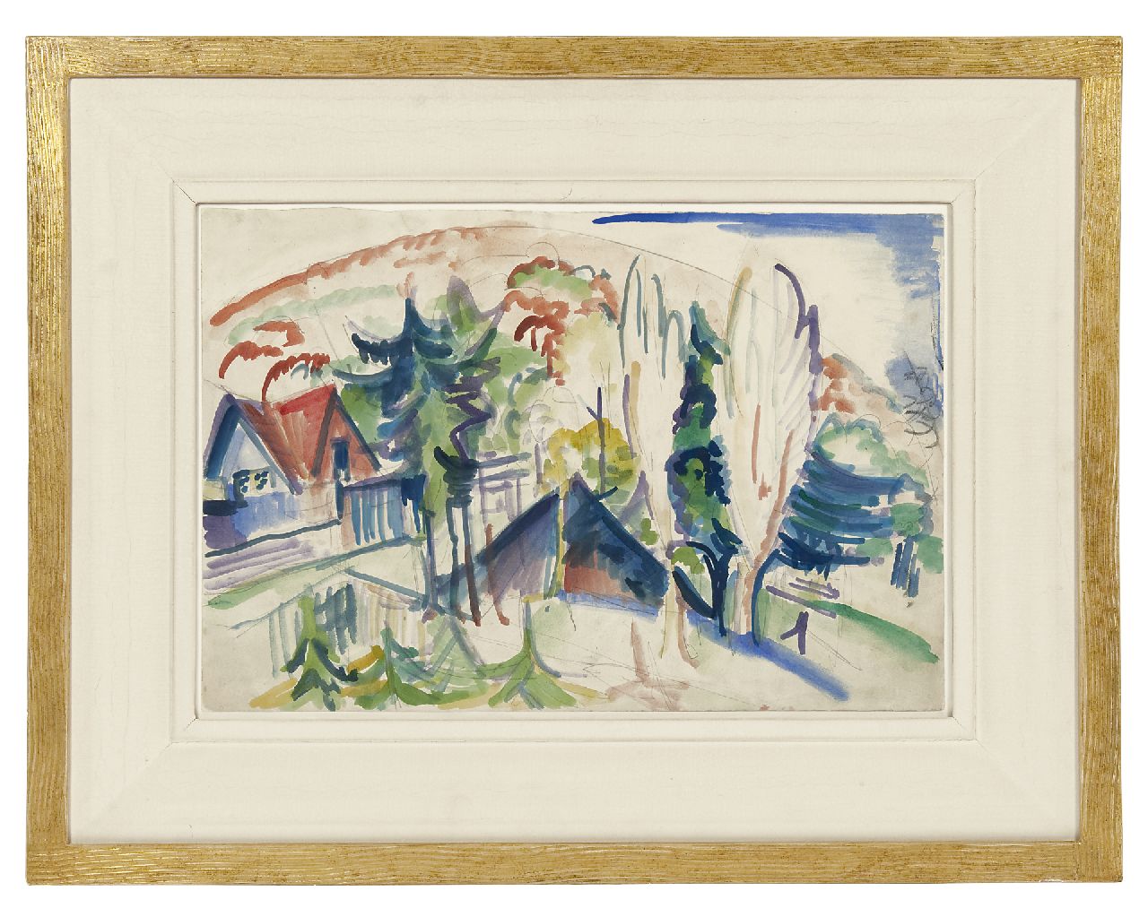 Kirchner E.L. | Ernst Ludwig Kirchner, Dorp in het Taunusgebergte, potlood, krijt en aquarel op papier 38,3 x 56,6 cm, te dateren 1916 Kirchner E.L. | Ernst Ludwig Kirchner, Dorp in het Taunusgebergte, potlood, krijt en aquarel op papier 38,3 x 56,6 cm, te dateren 1916