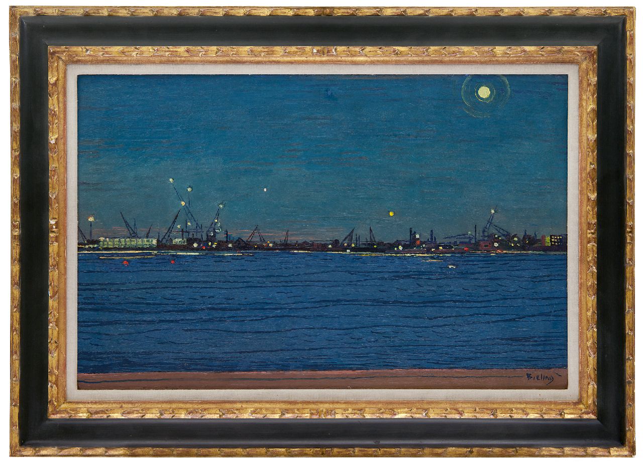 Bieling H.F. | Hermann Friederich 'Herman' Bieling, Maas bij nacht, olieverf op doek 38,4 x 60,1 cm, gesigneerd rechtsonder Bieling H.F. | Hermann Friederich 'Herman' Bieling, Maas bij nacht, olieverf op doek 38,4 x 60,1 cm, gesigneerd rechtsonder