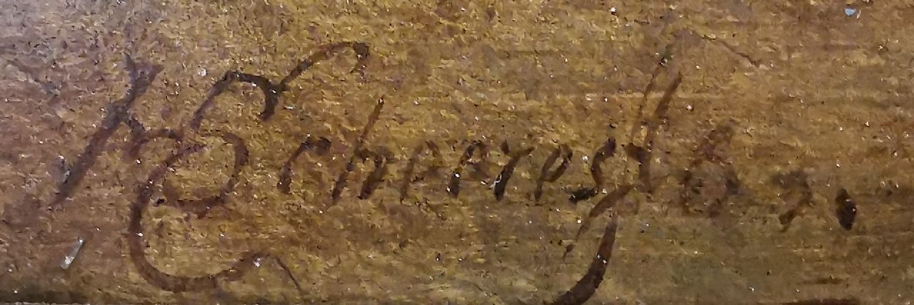 Hendricus Johannes Scheeres signaturen Kaartspelers en vrijage in Oudhollands interieur