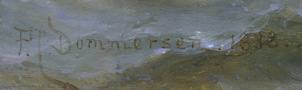 Pieter Cornelis  Dommershuijzen signaturen Vertrekkende veerboot bij ruw weer