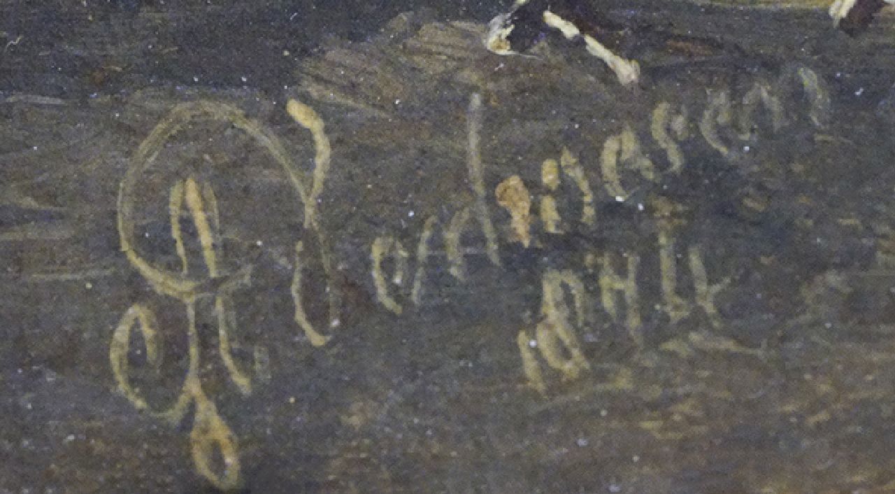 Albertus Verhoesen signaturen Een kalkoen, haan en kippen in een landschap
