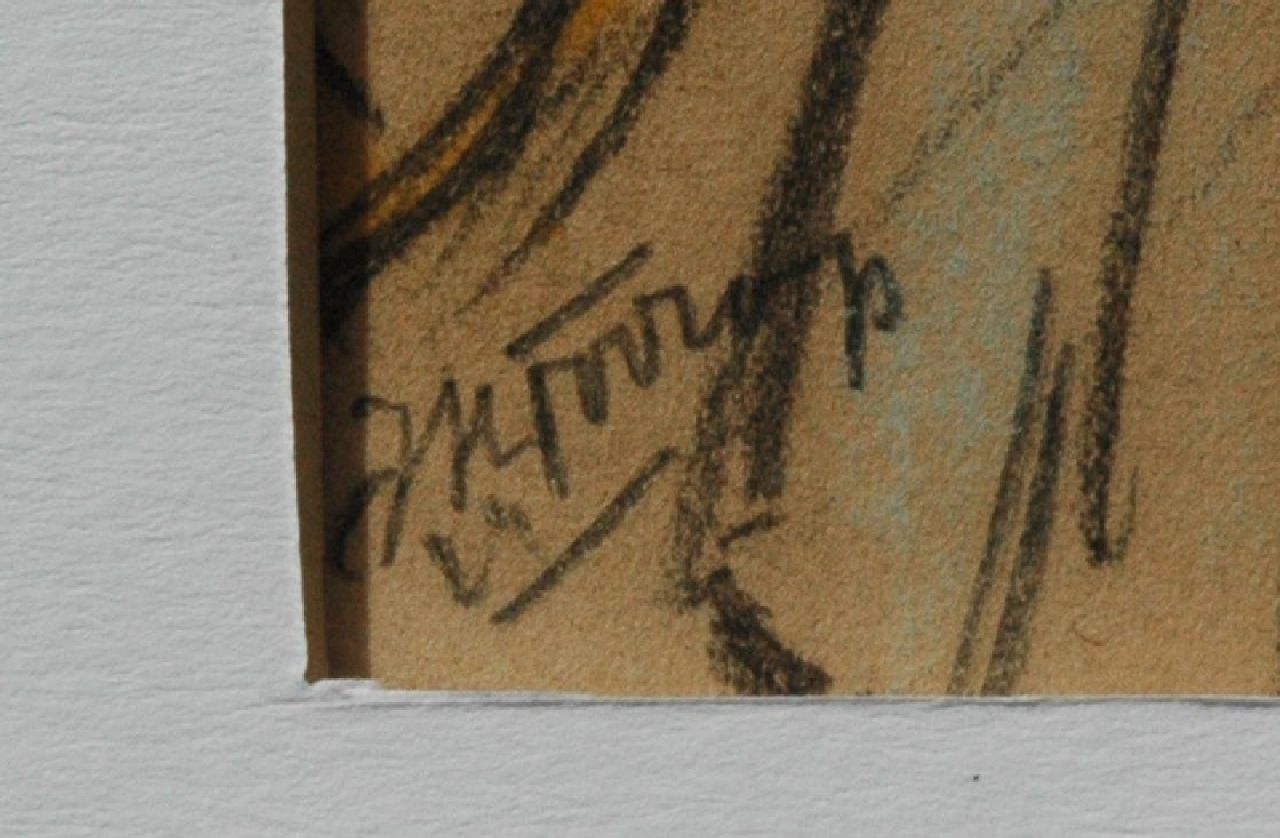 Jan Toorop signaturen Wandelaars op een Parijse boulevard
