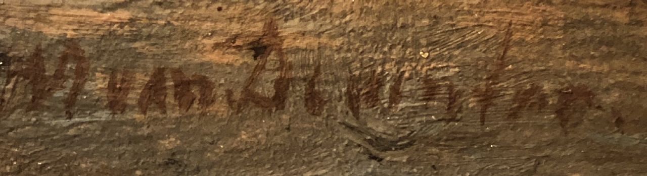 Willem van Deventer signaturen Strandgezicht met vissersschepen bij ondergaande zon