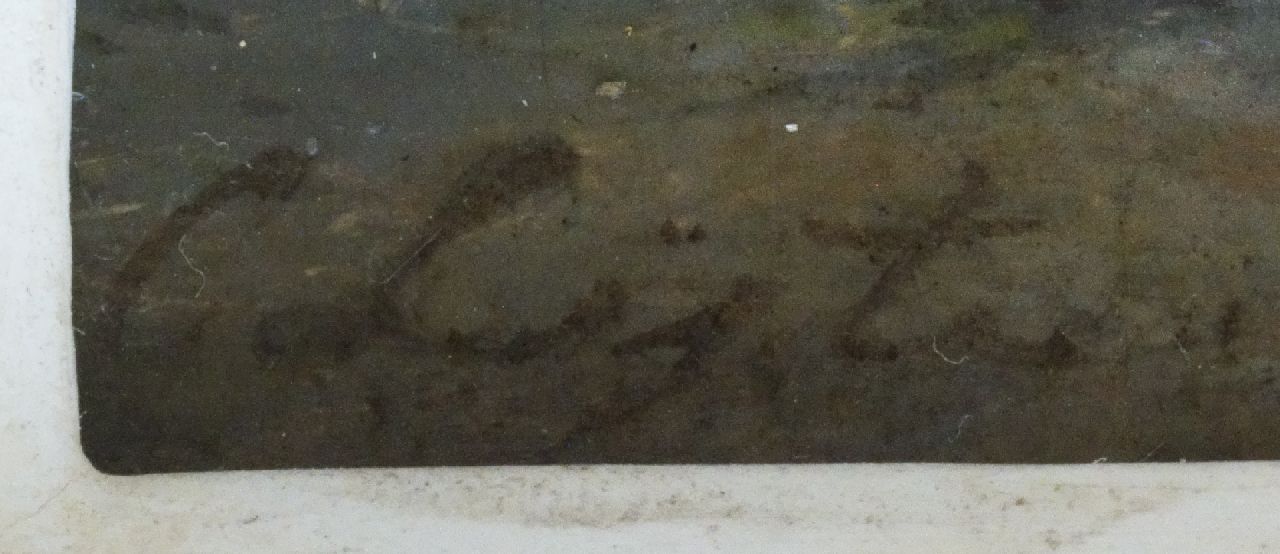 Cornelis Lieste signaturen Avondlandschap met vissers in een bootje