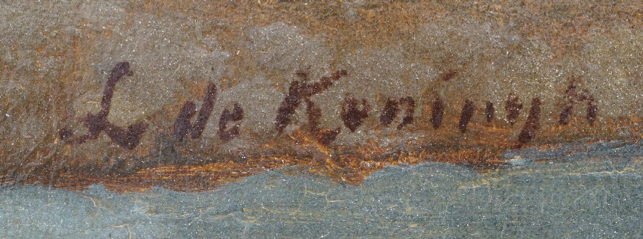 Leendert de Koningh signaturen IJsvissers en slede op een bevroren rivier
