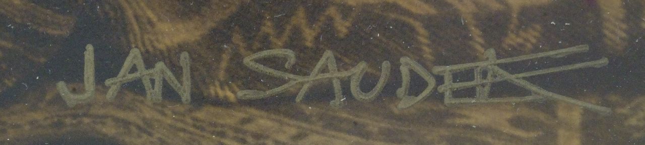 Jan Saudek signaturen Liggend naakt met bloemenkrans