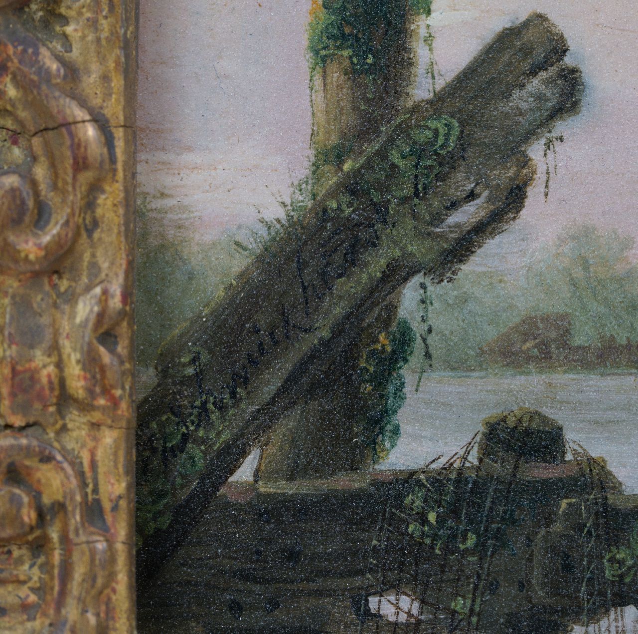 Heinrich Wilhelm Schweickhardt signaturen Hollands riviergezicht met vissers