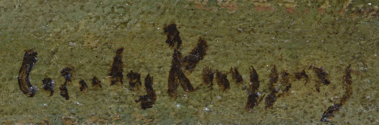 Cornelis Kuijpers signaturen Boer in roeiboot bij zonsopkomst aan de bosrand