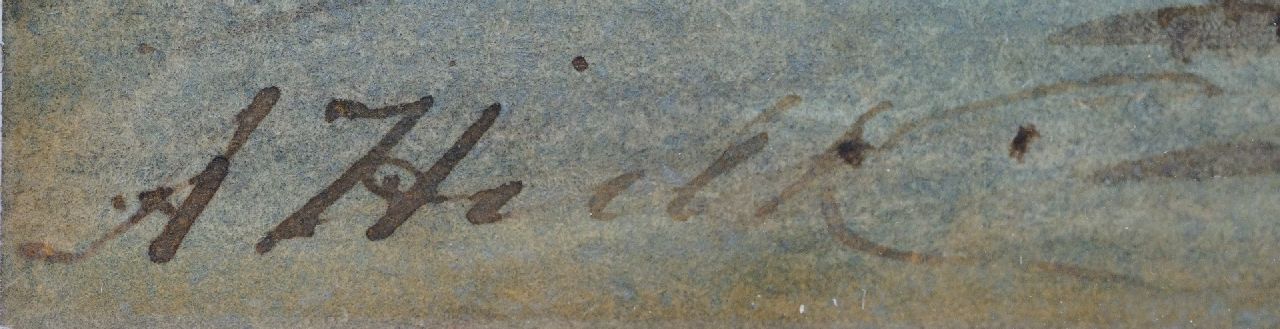 Abraham Hulk signaturen Schepen op het strand bij eb