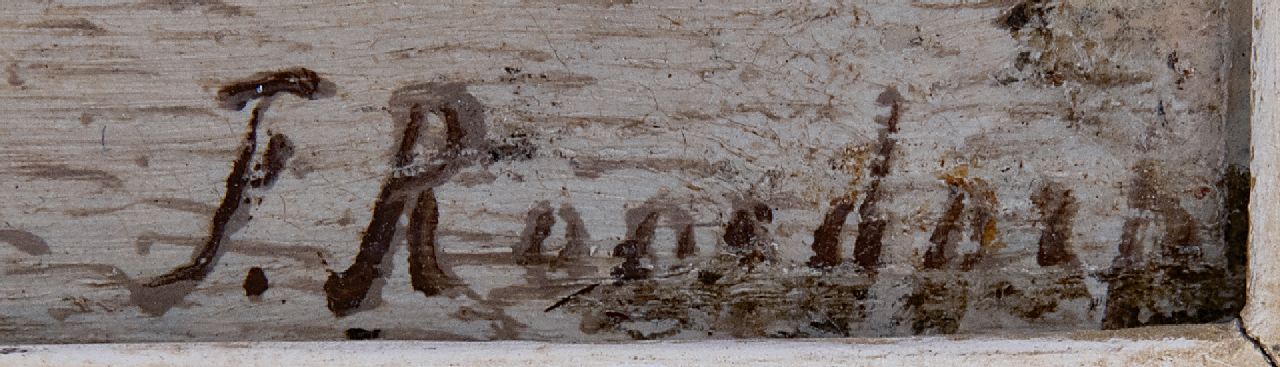 Frederik Roosdorp signaturen Hollands stadsgezicht met de toren van de Haagse Grote Kerk