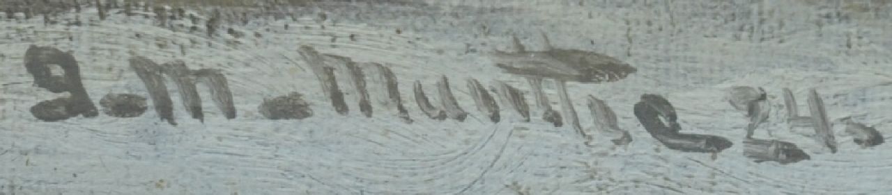 Morgenstjerne Munthe signaturen Bomschuit op het strand bij zonsondergang