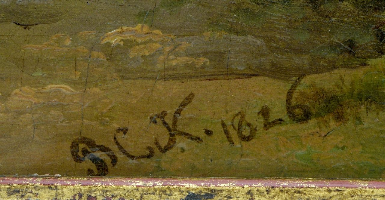 Barend Cornelis Koekkoek signaturen Rivierlandschap bij avond