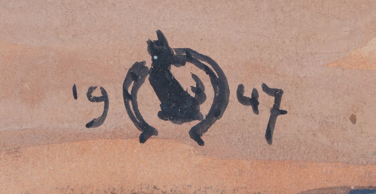 Onbekend signaturen De noodzakelijke pauze (mogelijk ontwerp voor een illustratie uit de verhalen van Sjors en Sjimmie)