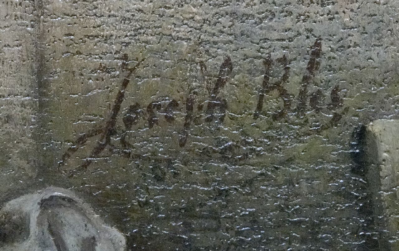Joseph Bles signaturen Regen en zonneschijn op een kerkplein