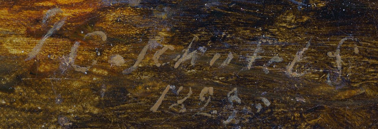 Johannes Christianus Schotel signaturen Zeilschepen op ruwe zee bij een haveningang, een zeilschip voor anker in de branding