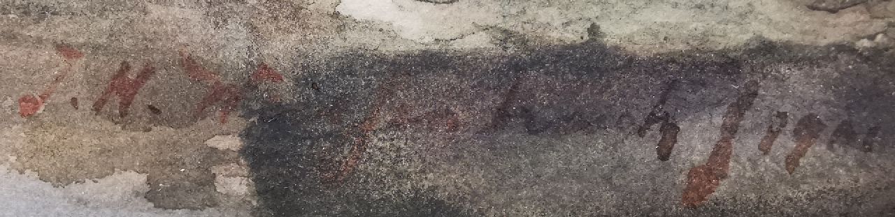Jan Hendrik Weissenbruch signaturen De Oude Meije molen en in het verschiet de Nieuwe Ziende molen in de polder Nieuwkoop en Noorden