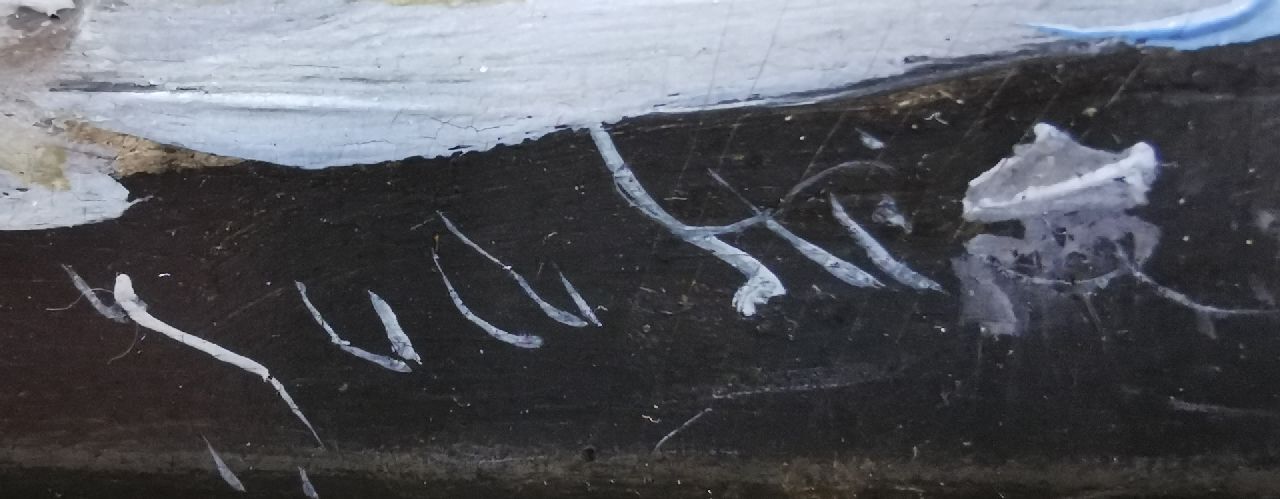 Jacobus van der Stok signaturen Bevroren vaart met schaatsers en koek-en-zopietenten