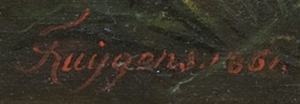 François Huygens signaturen Roos en wilde bloemen op de bosgrond