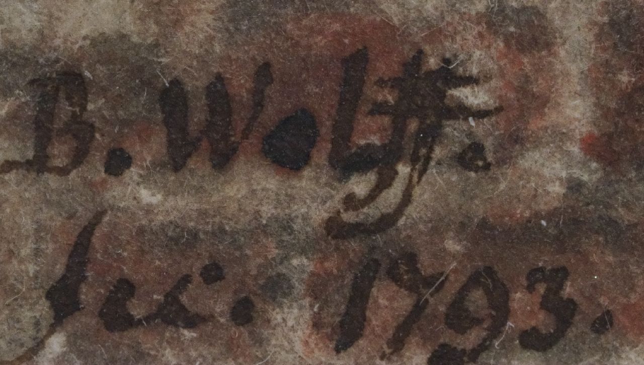 Benjamin Wolff signaturen Boerenvrouw met kind in een deuropening