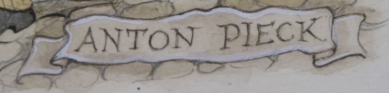 Anton Pieck signaturen Deftig gezelschap bij het betreden van 'Le Dauphin'