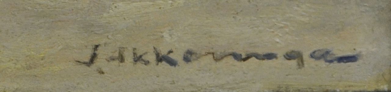 Johannes Evert Akkeringa signaturen Het lossen van de bomschuiten op het Scheveningse strand