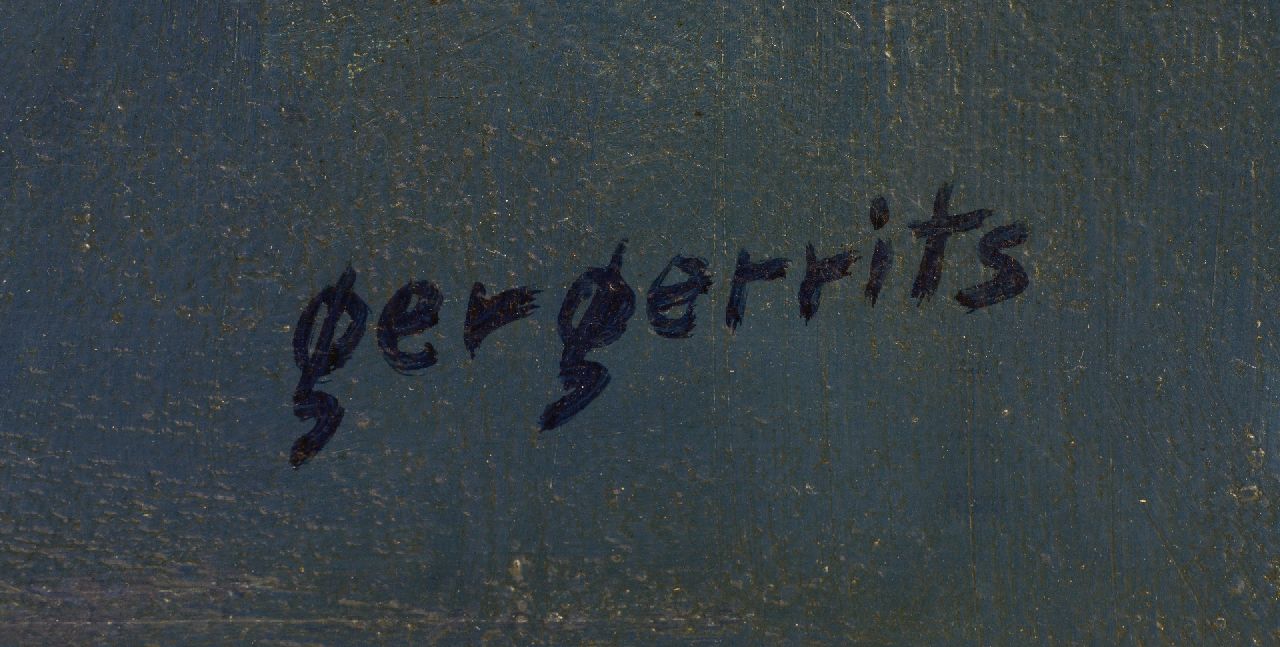 Ger Gerrits signaturen Stilleven met fruitmand en taart