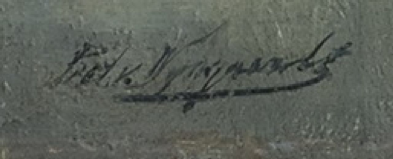 Piet van Wijngaerdt signaturen Boerderij met bomen aan het water