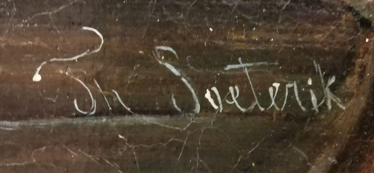 Theodoor Soeterik signaturen Schaatsers op een bevroren buitengracht bij een molen