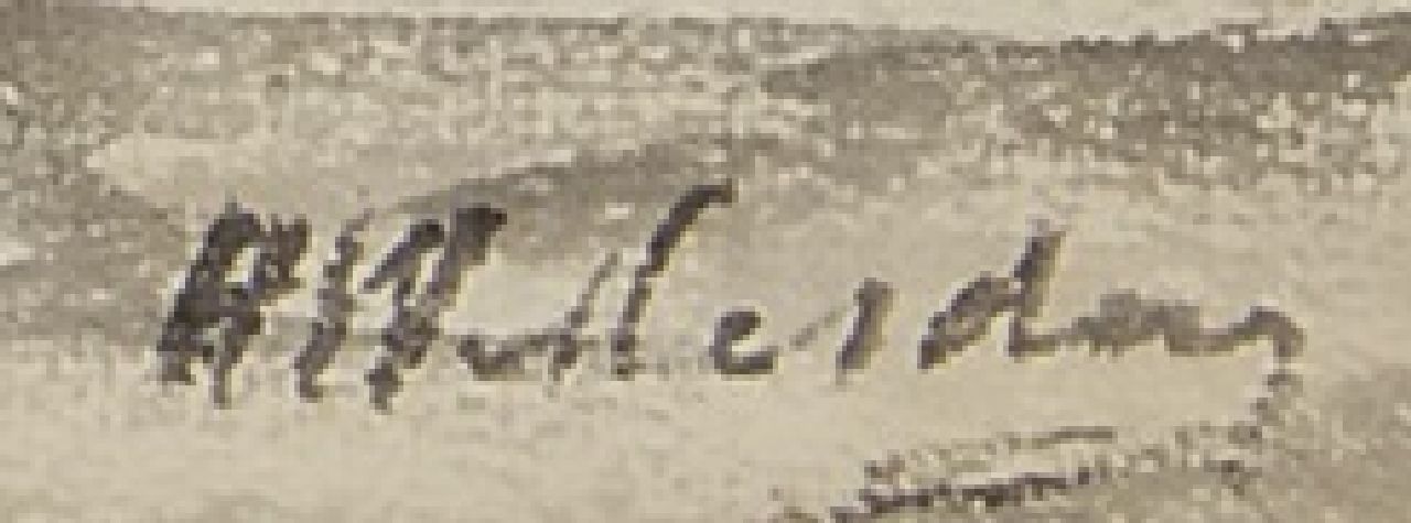 Hendrik Willem Mesdag signaturen Scheveningse vissersschuiten voor anker in de branding