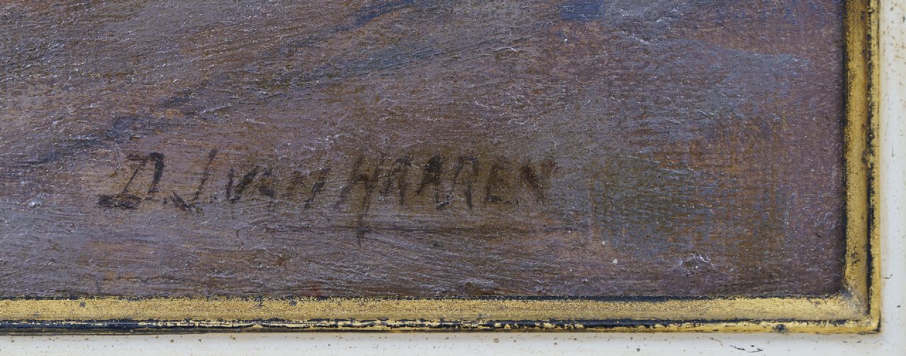 Dirk van Haaren signaturen Stadsgezicht van Amsterdam met de Oudekerkstoren