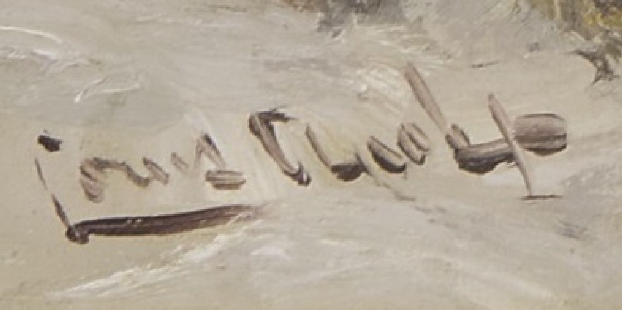 Louis Apol signaturen Winters bosgezicht met een man met hond bij een kasteel