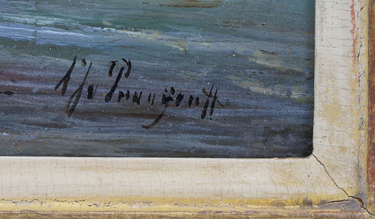 Albert Jurardus van Prooijen signaturen Riviergezicht met zeilende hooitjalk