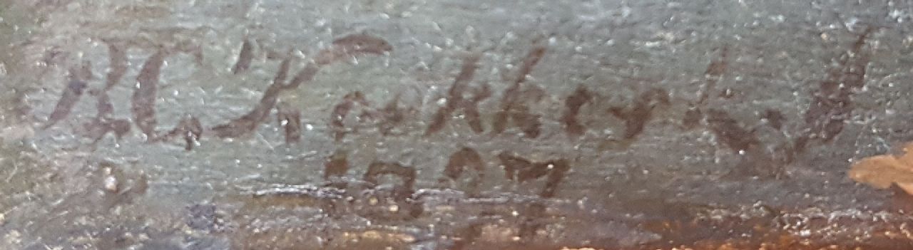 Barend Cornelis Koekkoek signaturen Nederrijns winterlandschap met kerkje, geïnspireerd op de dorpskerk te Aerdt