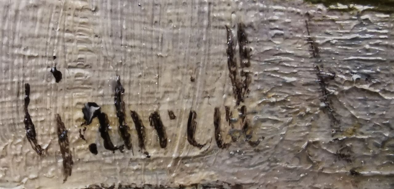 Constan Gabriel signaturen Polderlandschap met visser in een bootje