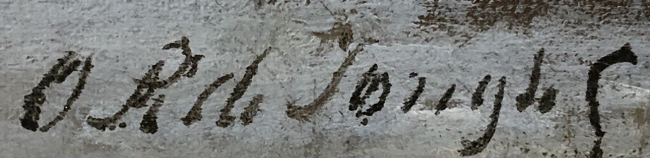 Oene Romkes de Jongh signaturen Besneeuwd stadsgezicht