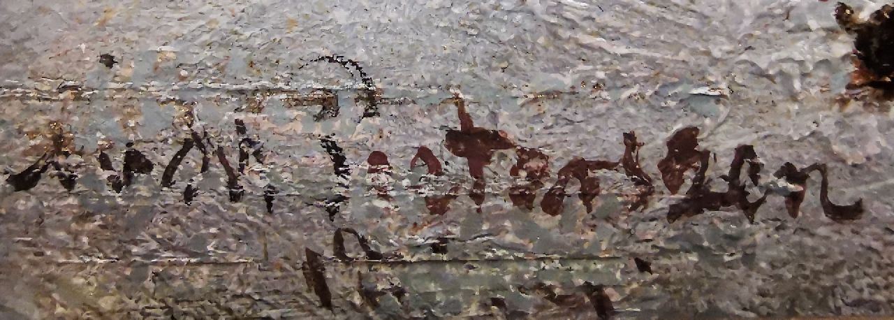 Abraham van der Wayen Pieterszen signaturen Schaatsers op een stadsgracht bij ondergaande zon