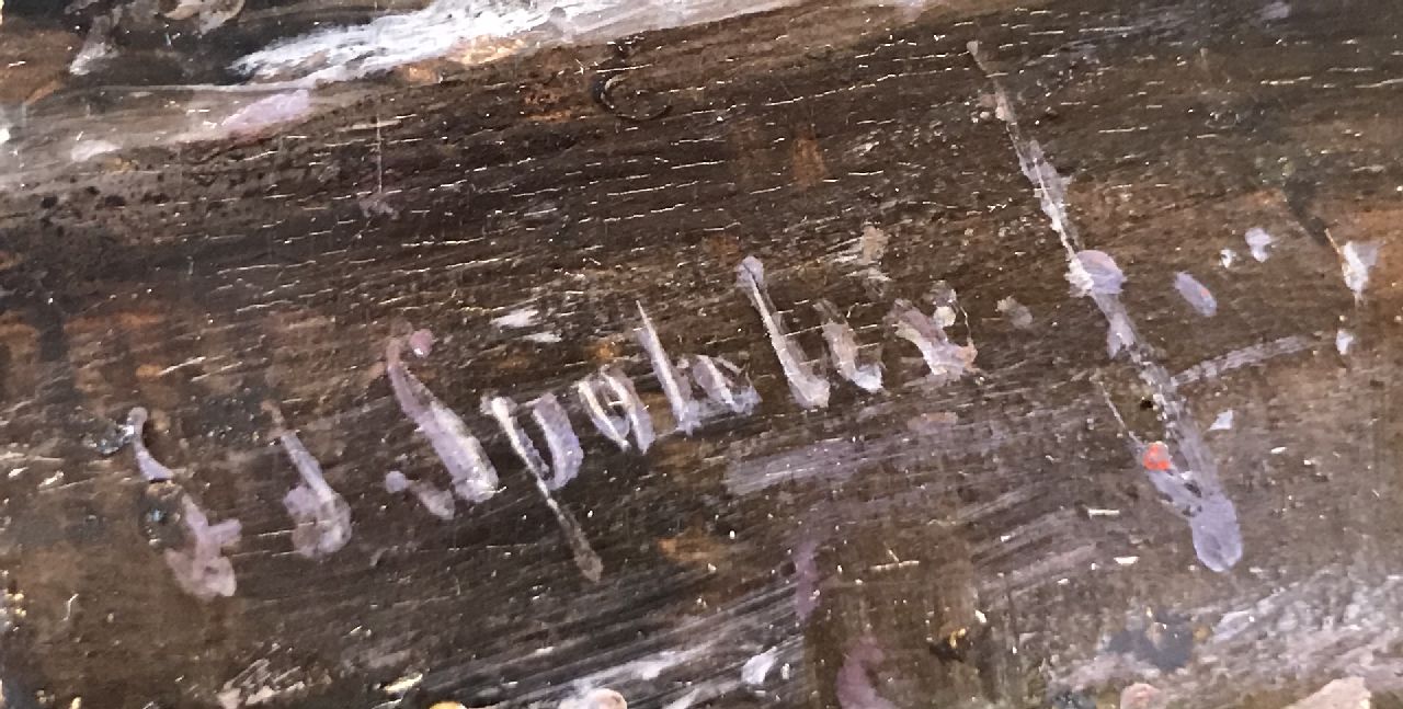 Jan Jacob Spohler signaturen Winters rivierlandschap met schaatsvolk en een paardenslee