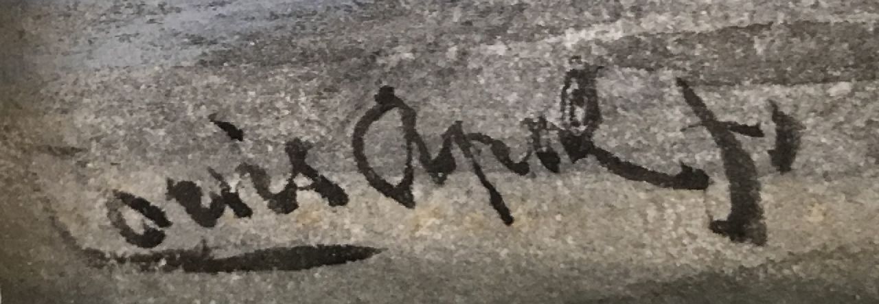 Louis Apol signaturen Besneeuwde rivieroever bij zonsondergang