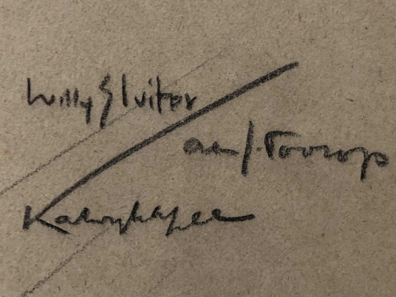 Willy Sluiter signaturen Jan Toorop schetsend op het strand van Katwijk aan Zee