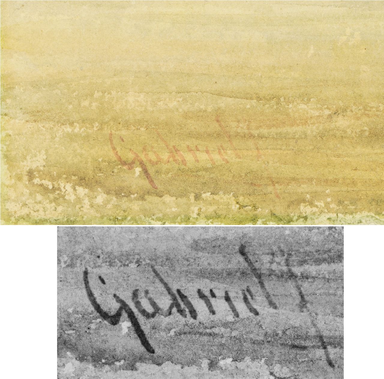 Constan Gabriel signaturen Schilder onder paraplu in een boerenlandschap