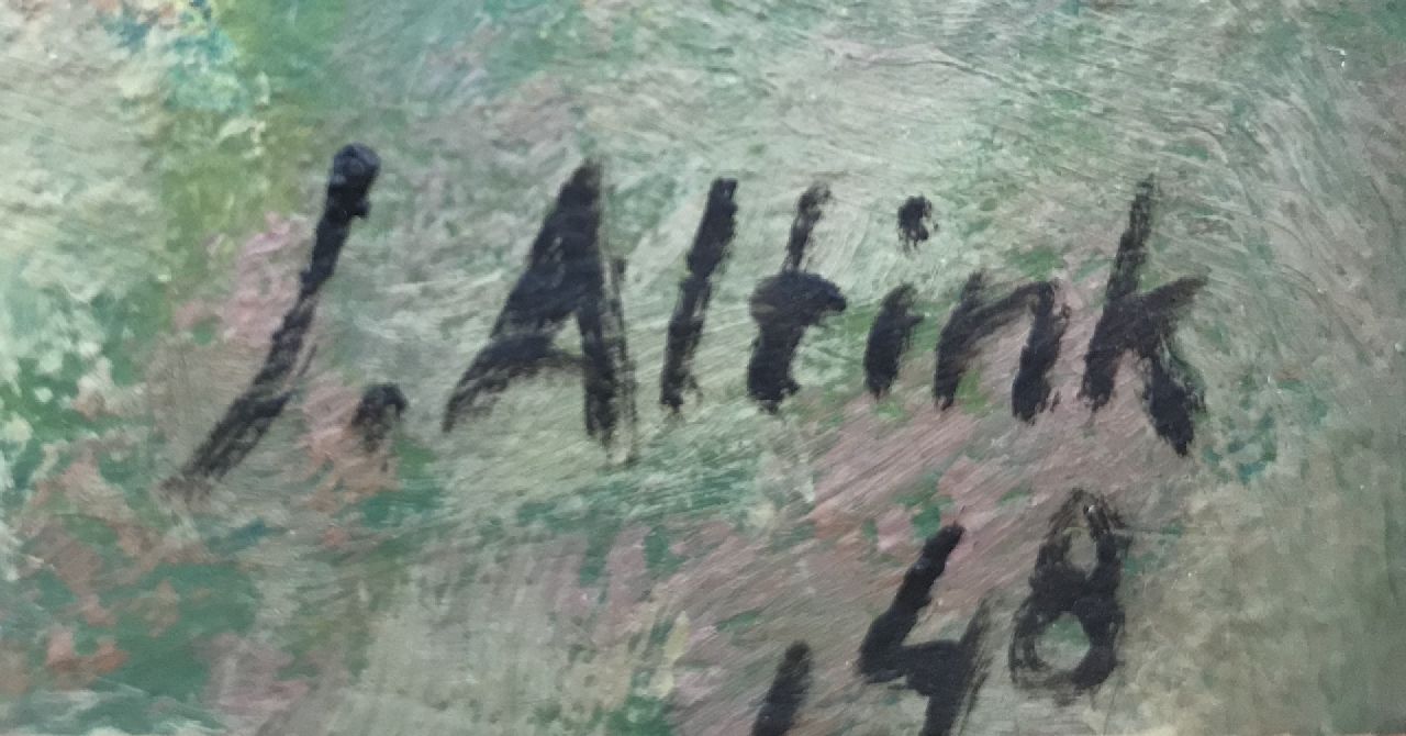 Jan Altink signaturen Langs het Paterswoldsemeer; verso: landschap met knotwilgen