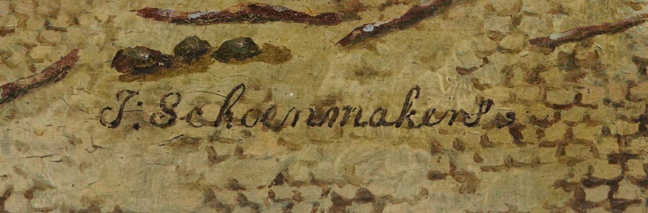 Johannes Schoenmaker Pzn signaturen Stadgezicht met poort en groenteverkopers