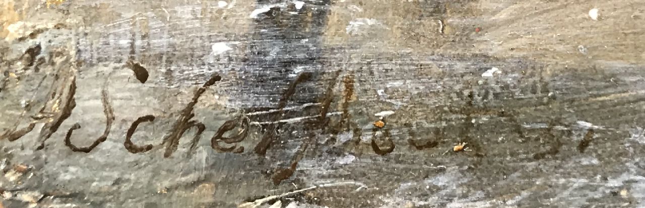 Andreas Schelfhout signaturen IJsgezicht met schaatsers bij een kasteel
