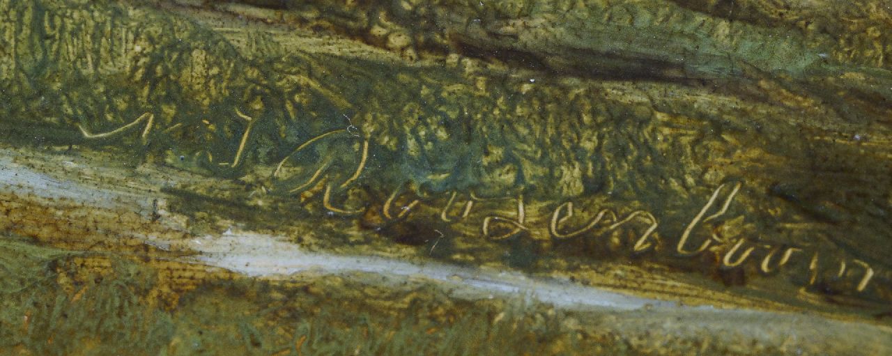 Nicolaas Roosenboom signaturen Rietsnijders met paard en wagen in weids landschap