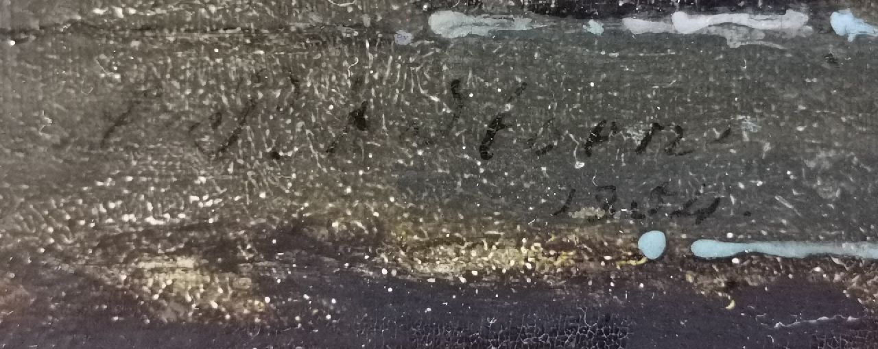 Cornelis Petrus 't Hoen signaturen Schaatsers en figuren op het ijs bij naderende sneeuwstorm