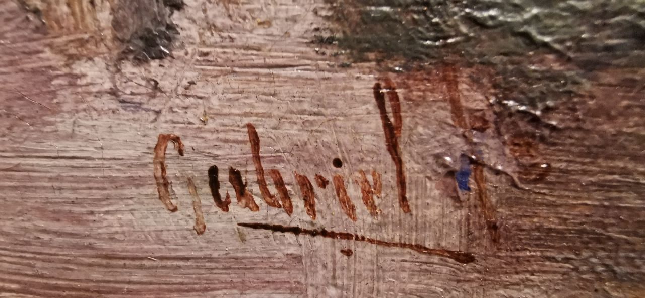 Constan Gabriel signaturen Visser bij viskaar in veenlandschap