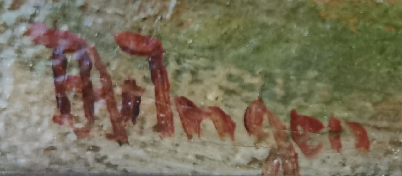 Hendrikus Alexander van Ingen signaturen Plaslandschap met visser