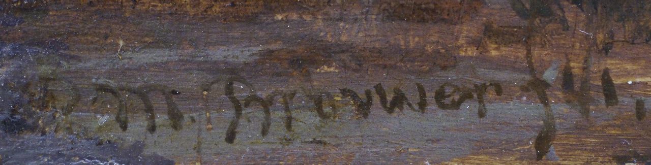 Petrus Marius Brouwer signaturen Rivierlandschap met molens en scheepswerf