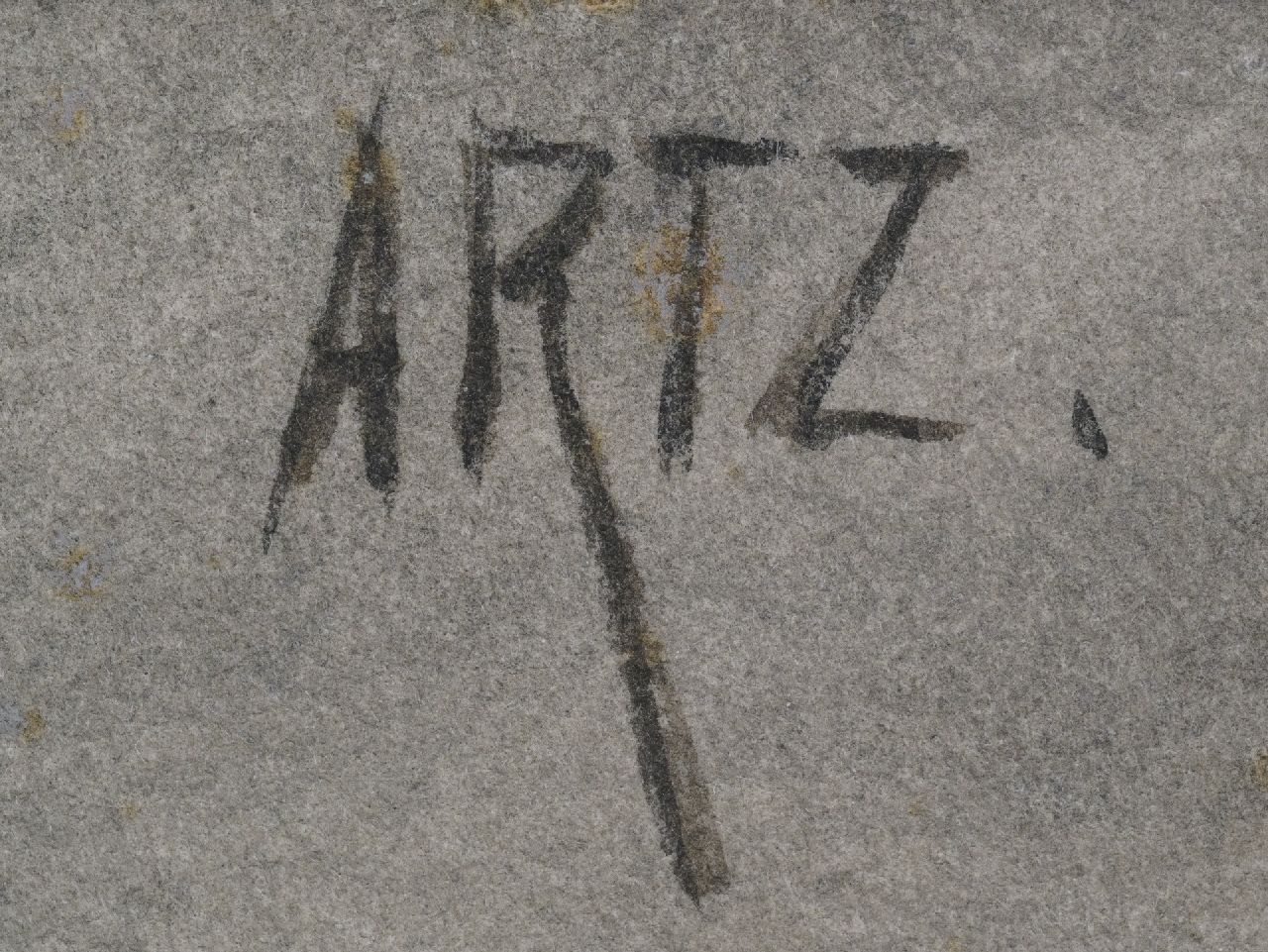David Artz signaturen Vissersmeisje breiend in de deuropening