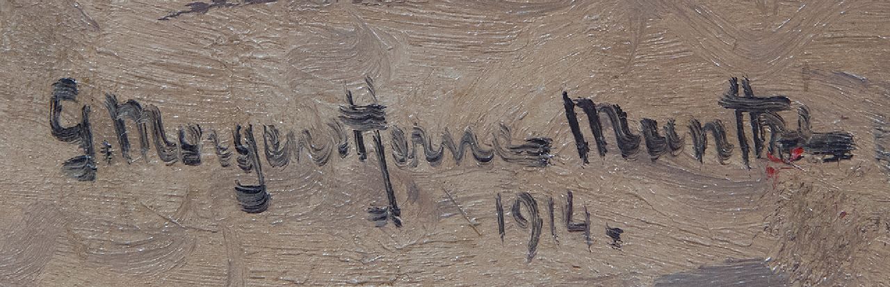 Morgenstjerne Munthe signaturen Bomschuiten voor anker op het strand